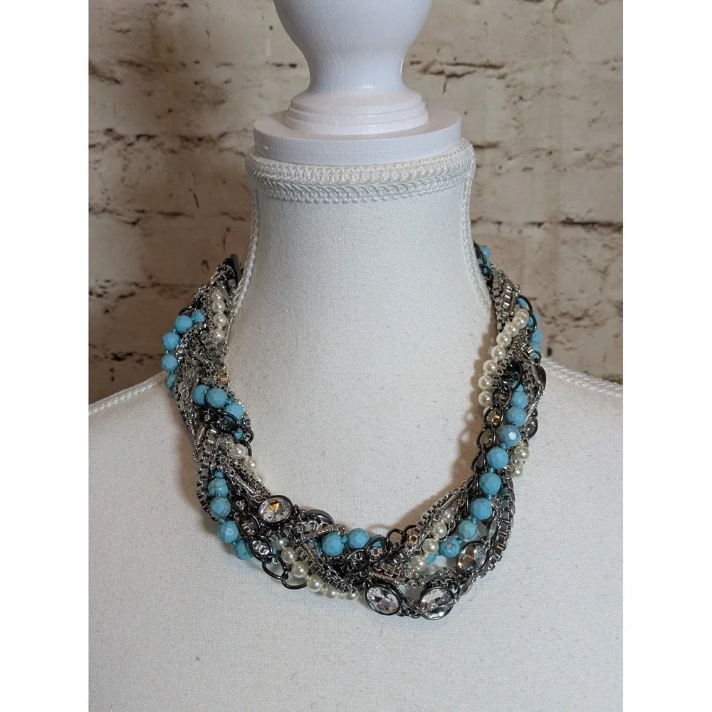 Chloe + Isabel Torsade Multi Strand Necklace In Twisted Chains Rhinestones 16